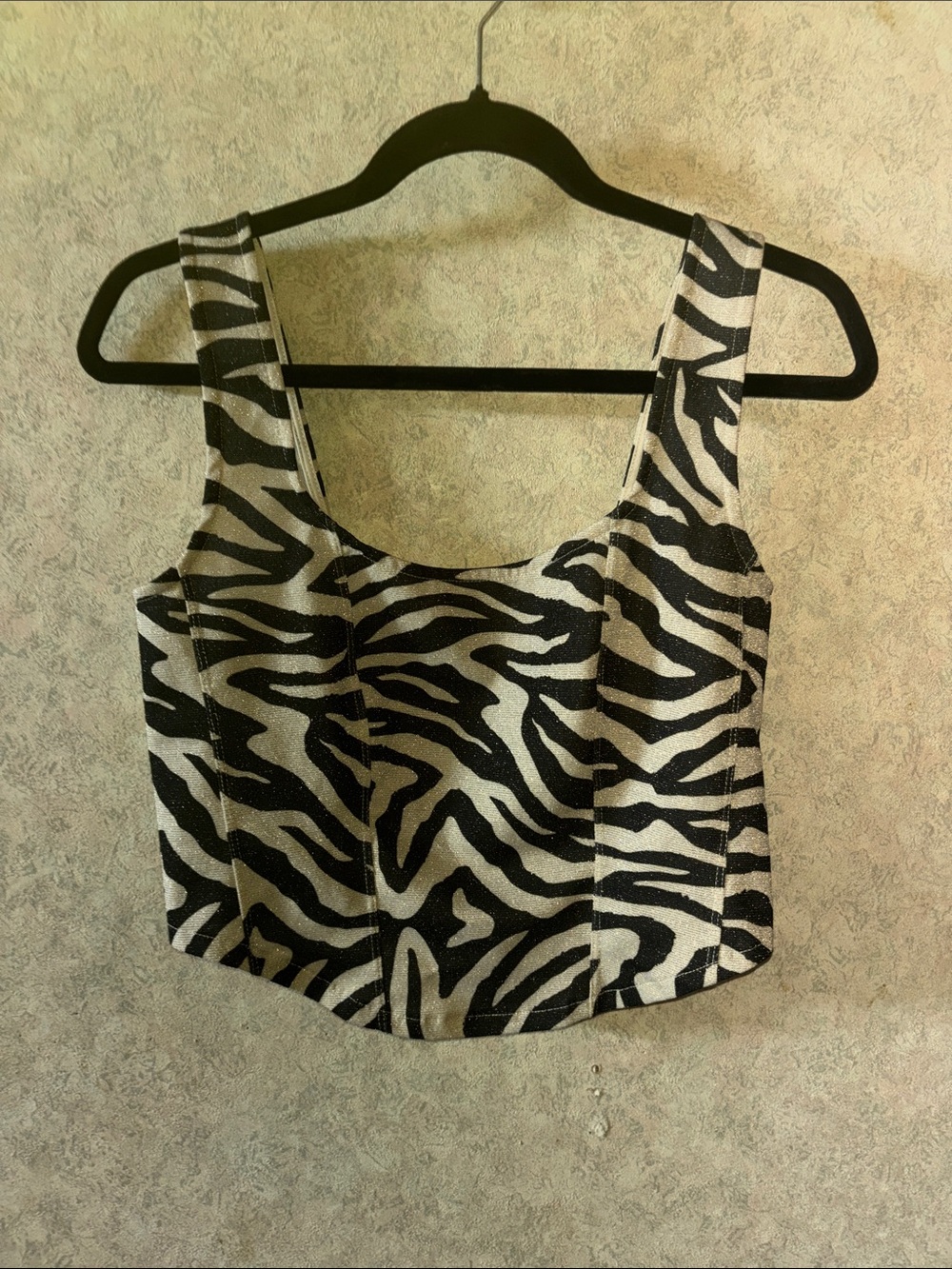 H&M Zebra-Pattern Scoop Crop Top - Black & White